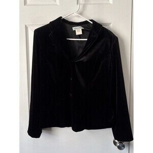 Stephanie Andrews  Womens Size 10 Black Button Blazer Jacket Faux Crushed Velvet